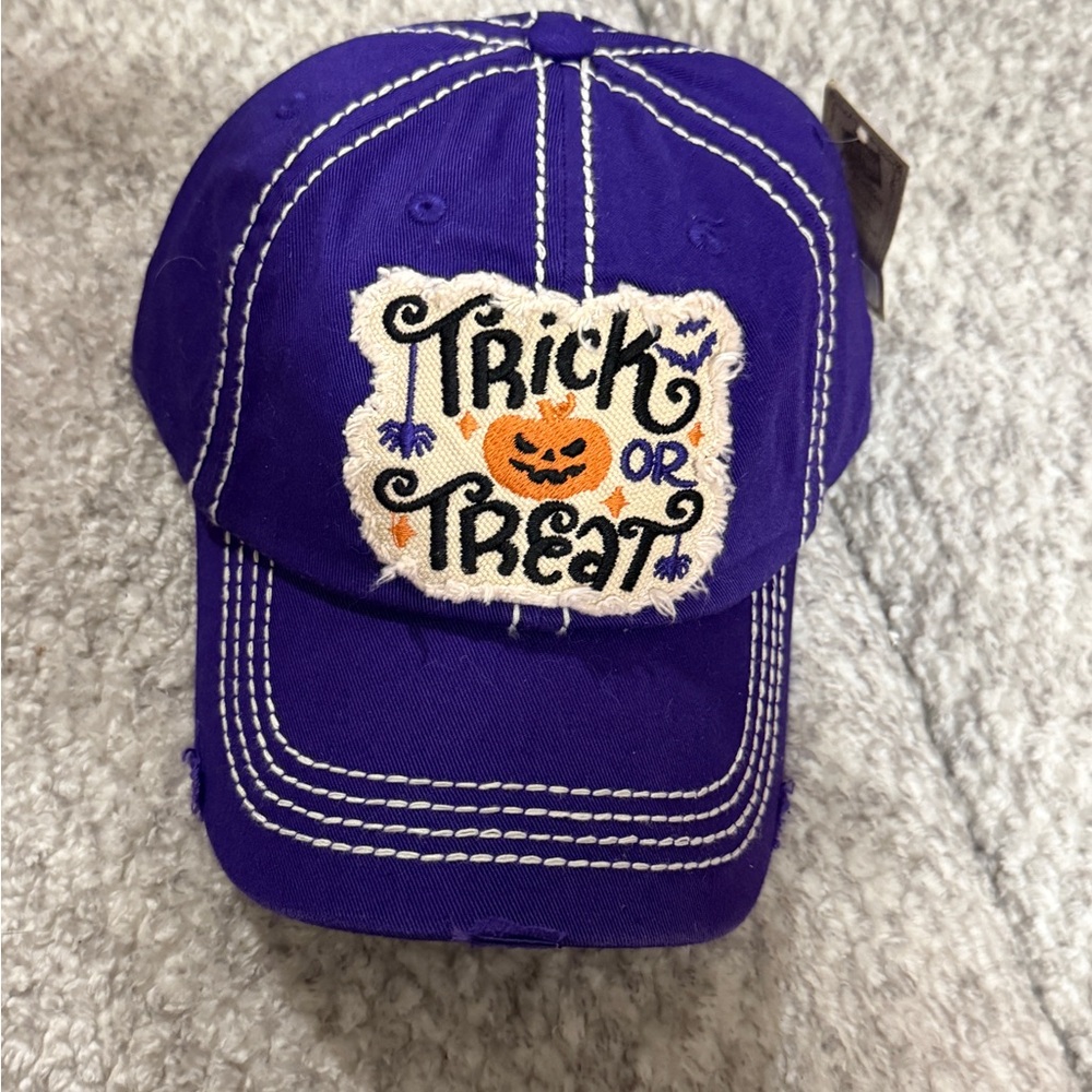 Halloween Distressed Adjustable Baseball Hat Trick or Treat Cap Witchy Purple